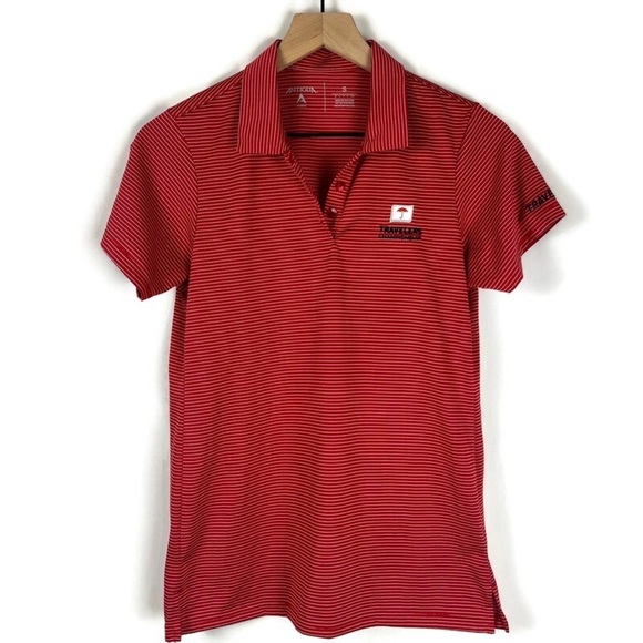 Antigua Tops - Antigua Women's Red White Stripe Pullover Quest Polo Shirt Traveler's Logo Small